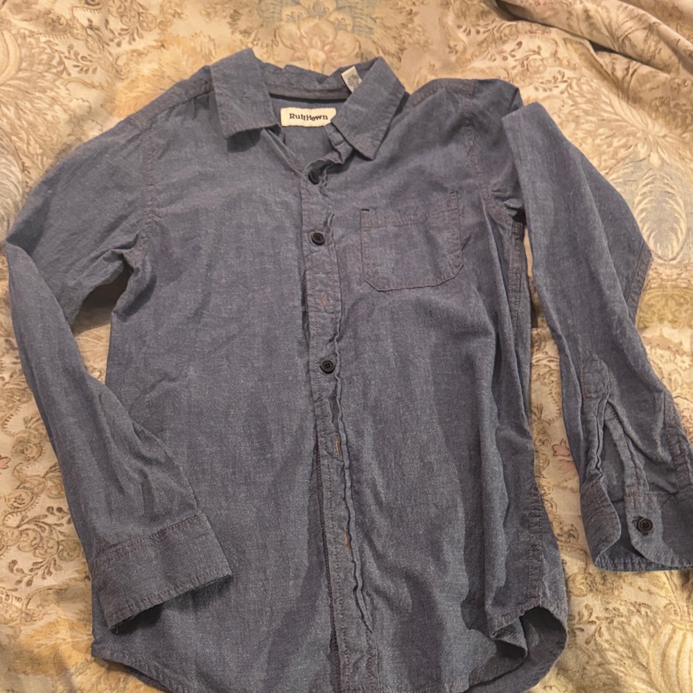 Boys Ruff Hewn Chambray Blue Casual Button Down Shirt 10/12